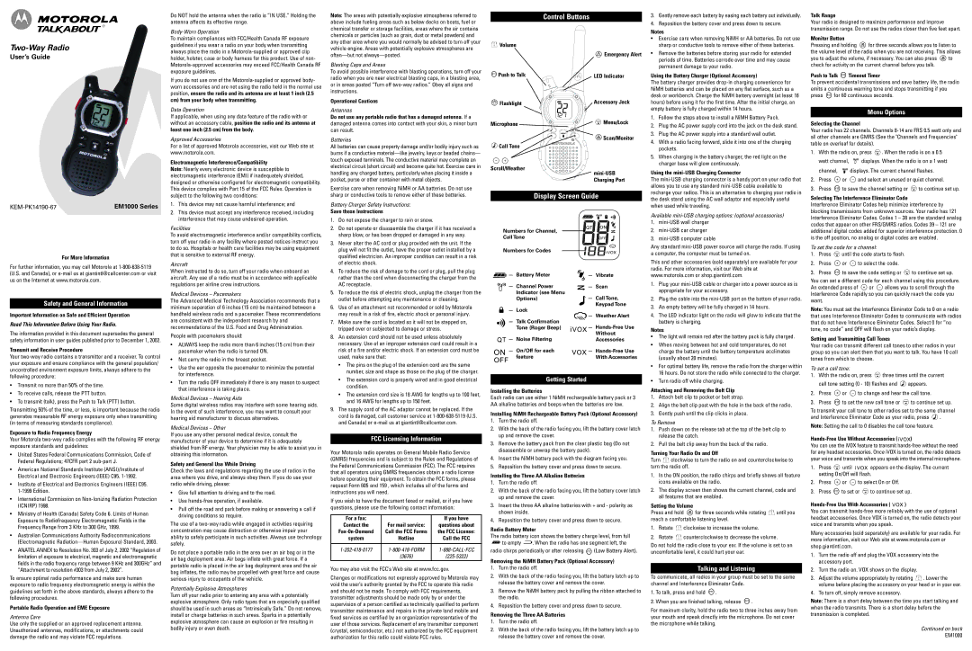 Motorola KEM-PK14190-67 manual Talk Range, Operational Cautions, Using the Battery Charger Optional Accessory 