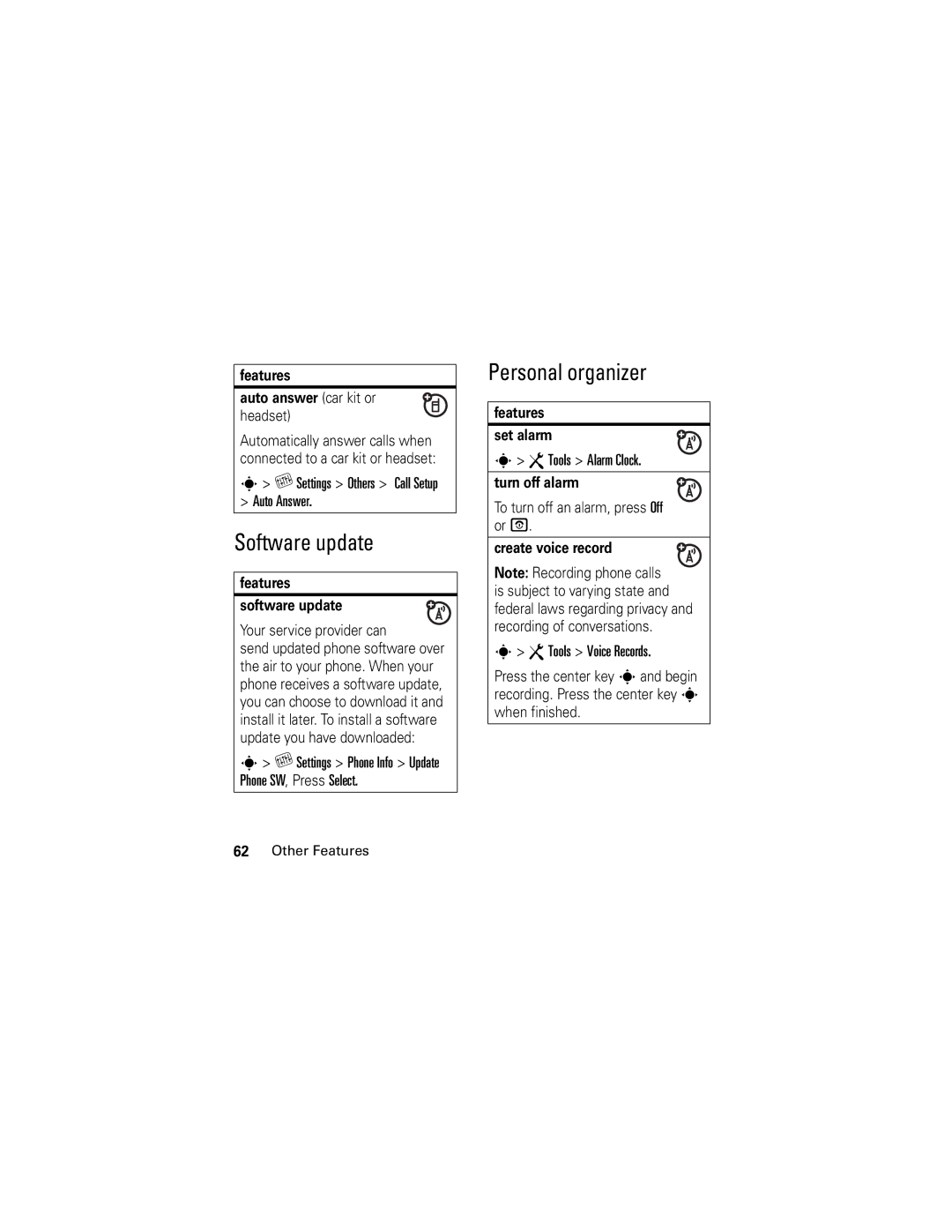 Motorola KRZR K1m manual Software update, Personal organizer 