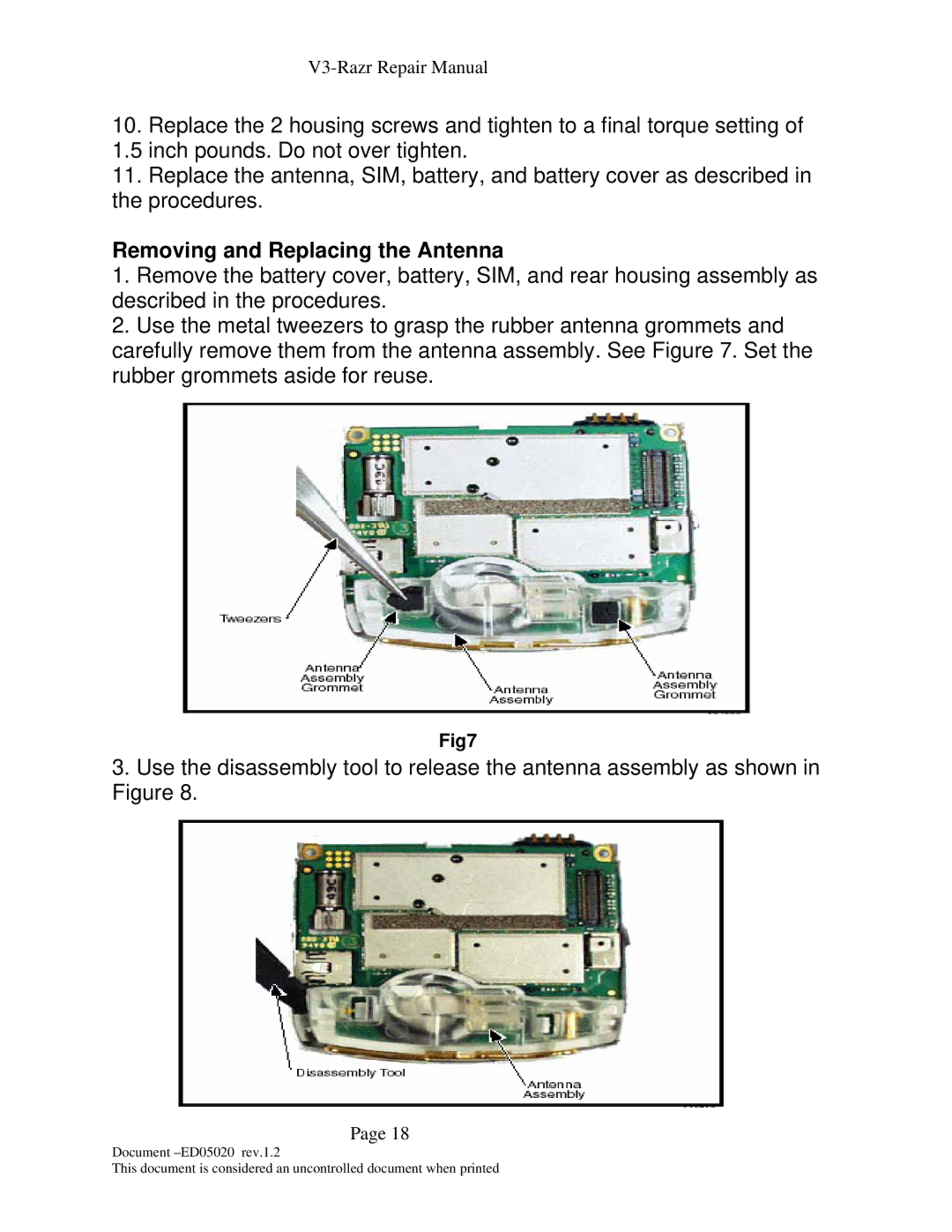 Motorola KS-042050-V1.2 manual Removing and Replacing the Antenna 