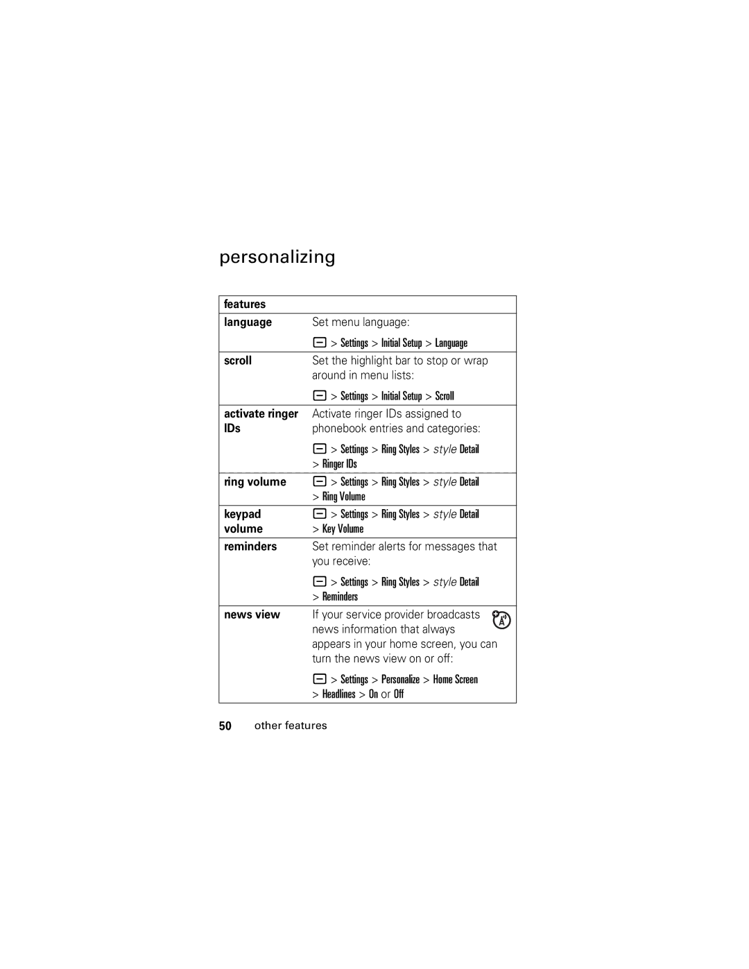 Motorola L2 GSM manual Personalizing 