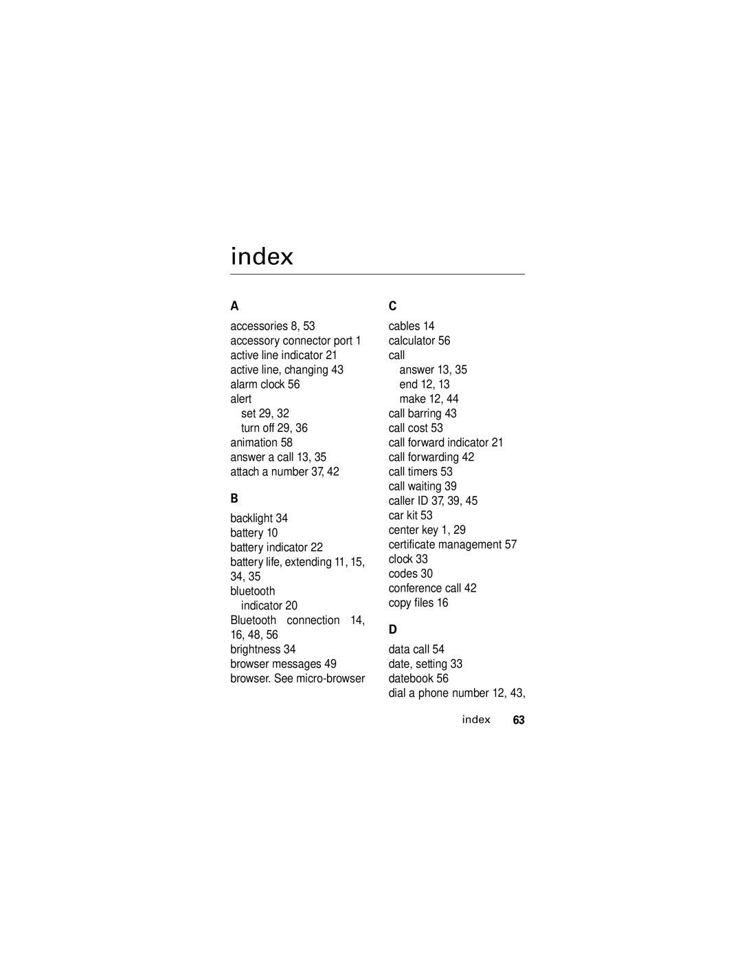 Motorola L2 GSM manual Index, Dial a phone number 12 