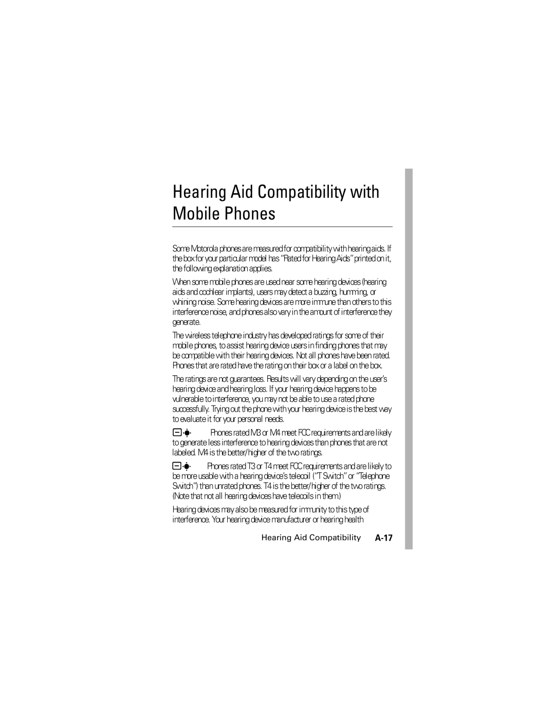 Motorola L2 GSM manual Hearing Aid Compatibility with Mobile Phones 