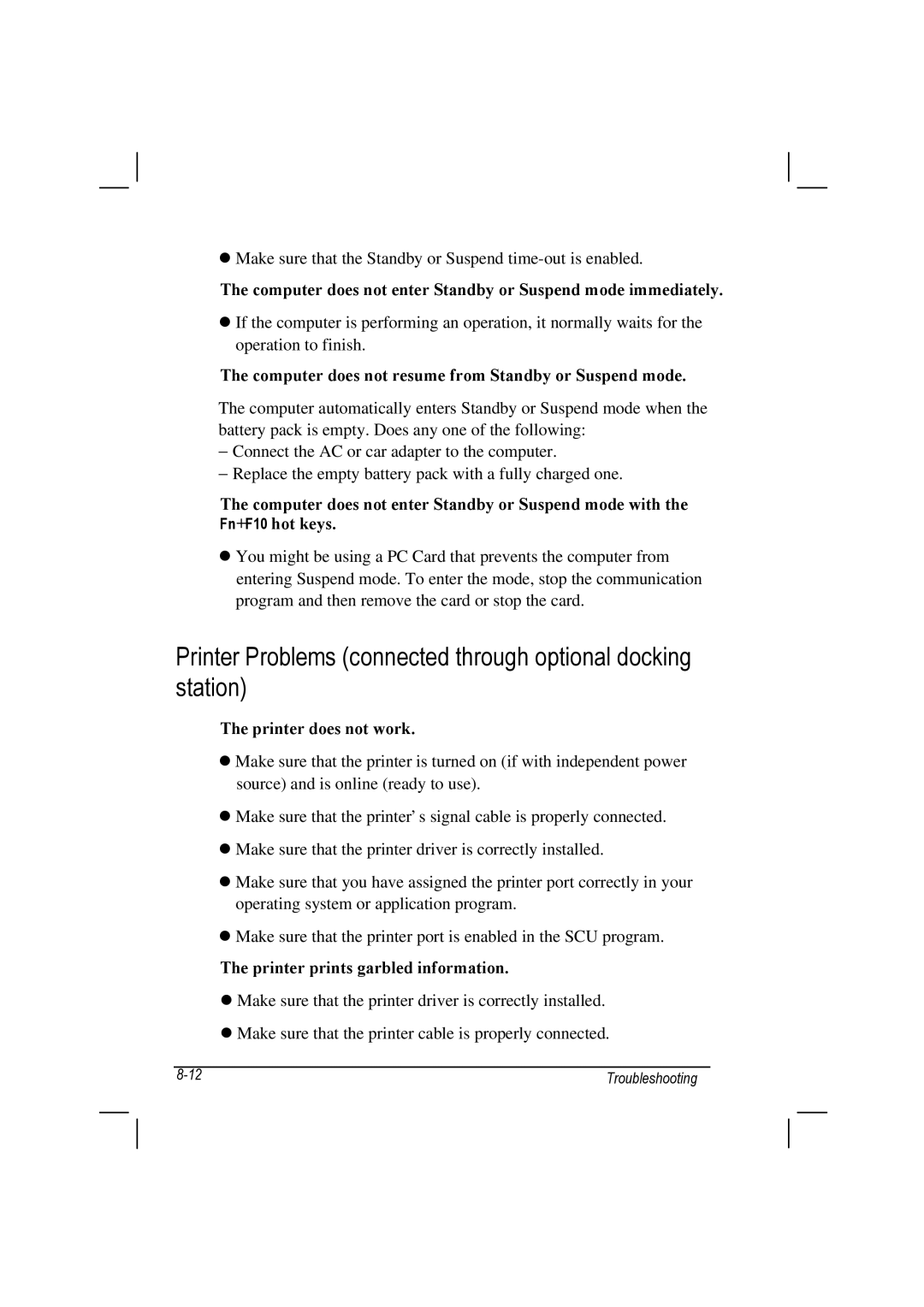 Motorola L3391, L3392 owner manual Printer Problems connected through optional docking station, Printer does not work 