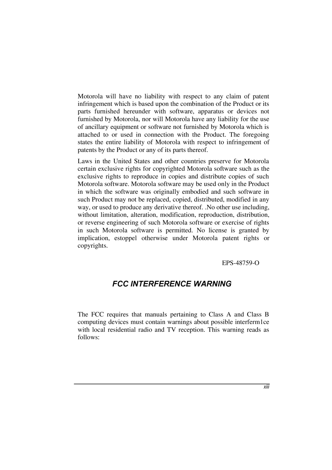 Motorola L3392, L3391 owner manual FCC Interference WARNlNG 