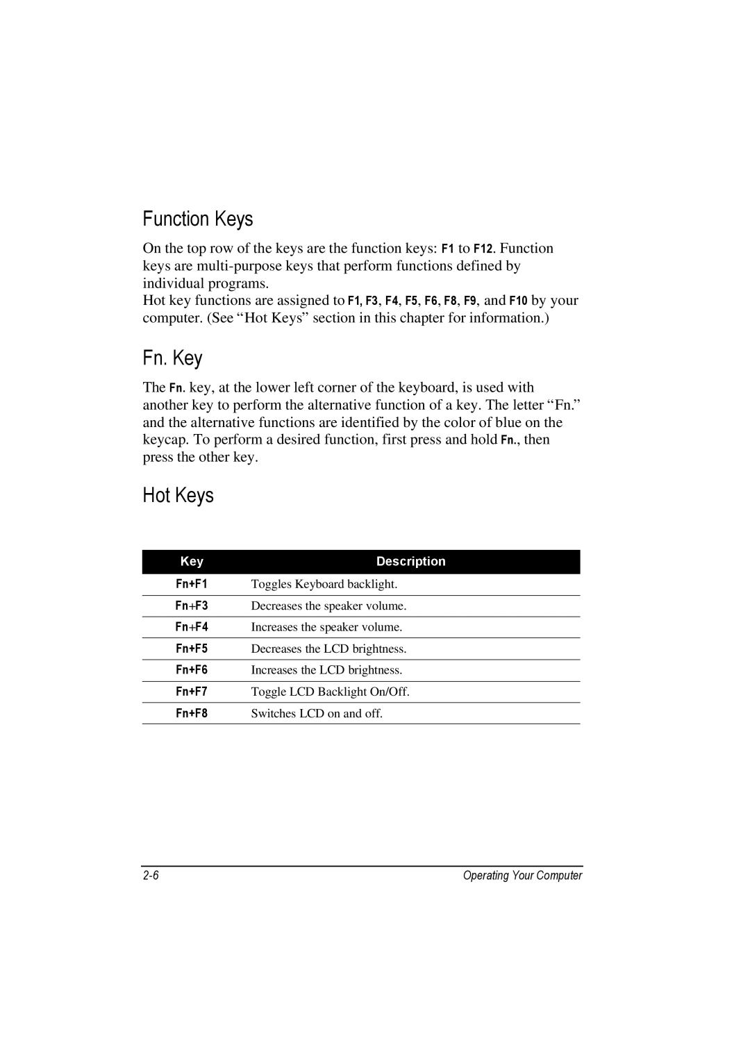 Motorola L3391, L3392 owner manual Function Keys, Fn. Key, Hot Keys 