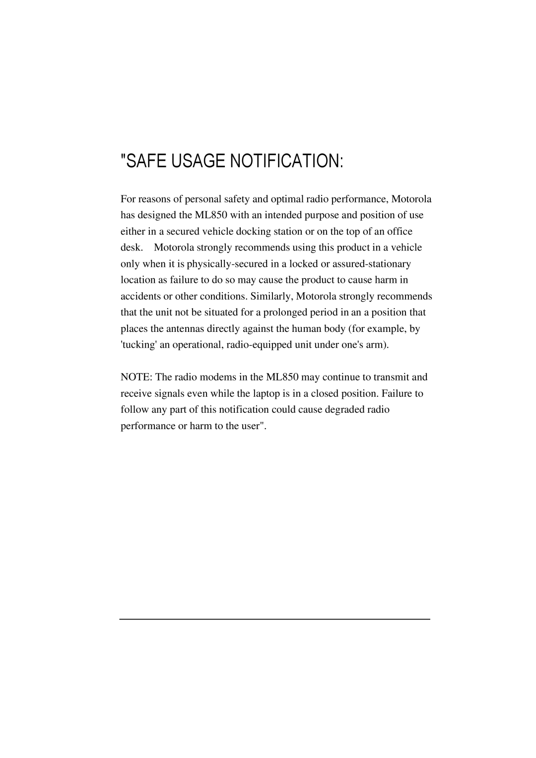 Motorola L3392, L3391 owner manual Safe Usage Notification 