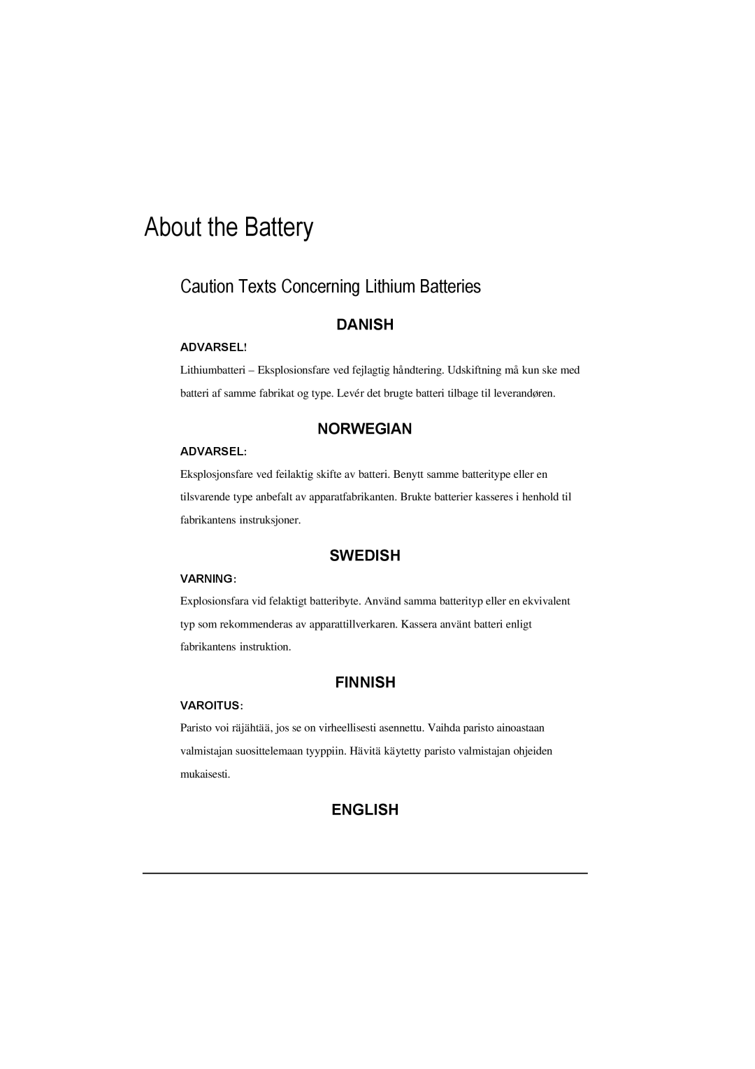 Motorola L3391, L3392 owner manual About the Battery, Danish 