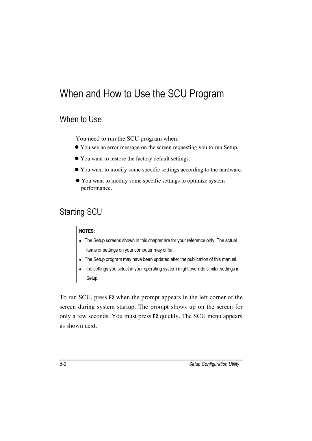 Motorola L3391, L3392 When and How to Use the SCU Program, When to Use, Starting SCU, You need to run the SCU program when 