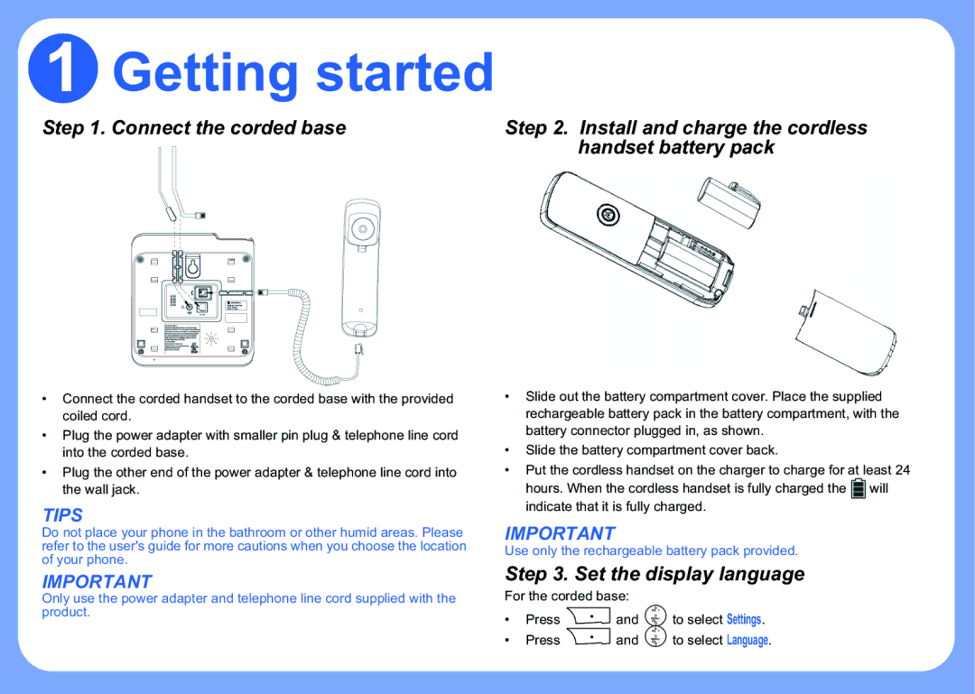 Motorola L404xC manual  *HwwlqjVwduwhg, KdqgvhwEdwwhu\Sdfn, 6WHS6HWWKHGLVSOD\ODQJXDJH, RuWkhFrughgEdvh 