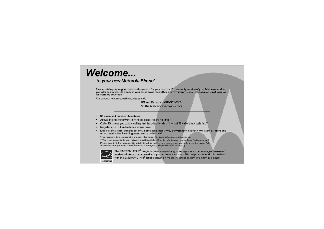 Motorola L512BT, L515BT, L514BT, L502BT, L513BT, L511BT manual To your new Motorola Phone, US and Canada 