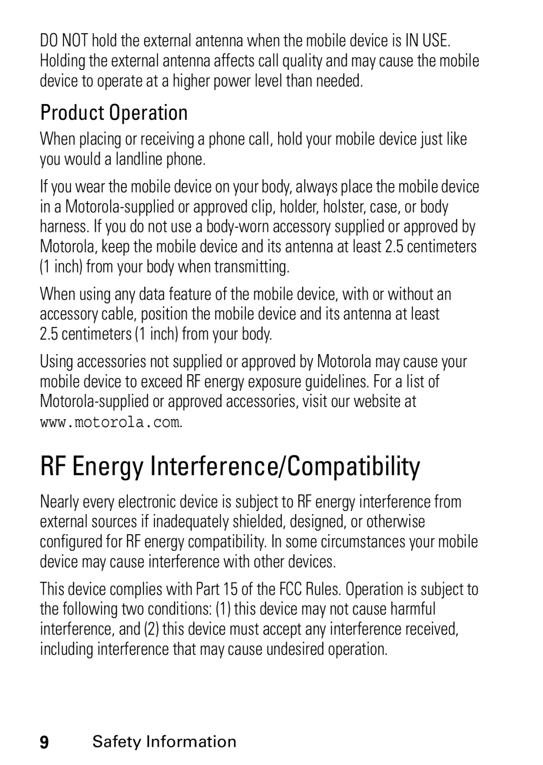 Motorola L6 GSM 1800 MHz, L6 GSM 1900 MHz, L6 GSM 900 MHz user manual RF Energy Interference/Compatibility, Product Operation 