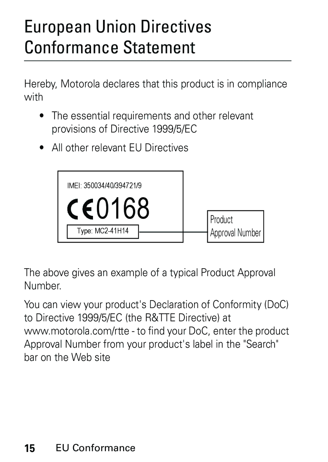 Motorola L6 GSM 1800 MHz, L6 GSM 1900 MHz, L6 GSM 900 MHz user manual European Union Directives Conformance Statement 