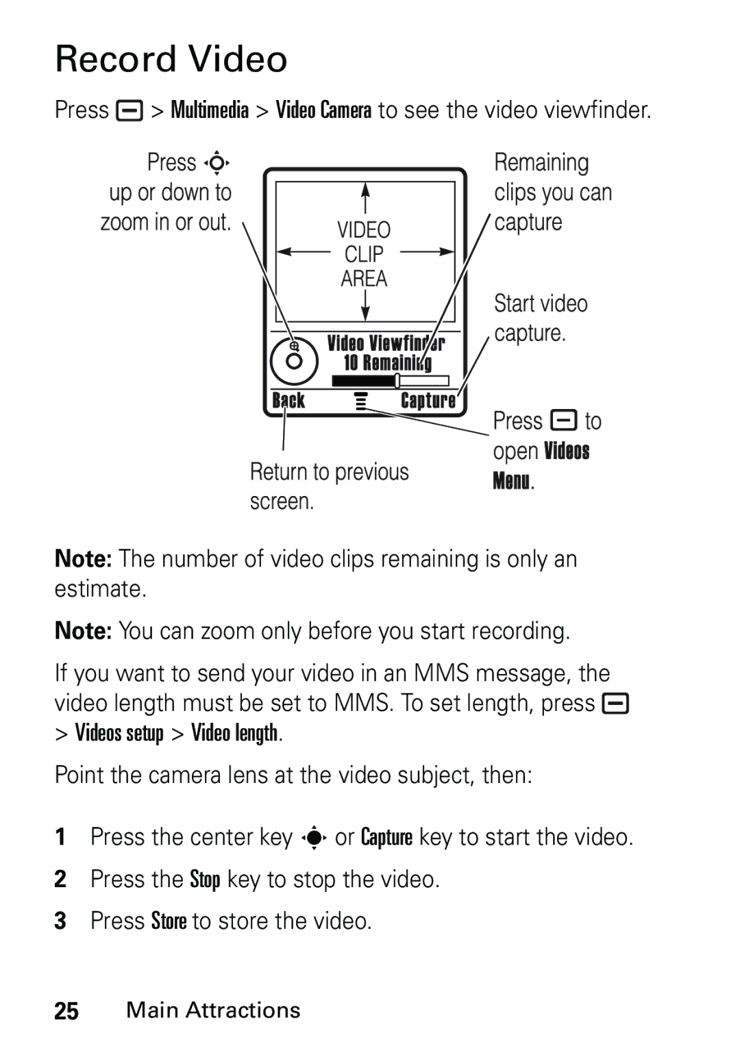 Motorola L6 GSM 900 MHz, L6 GSM 1900 MHz, L6 GSM 1800 MHz user manual Record Video 