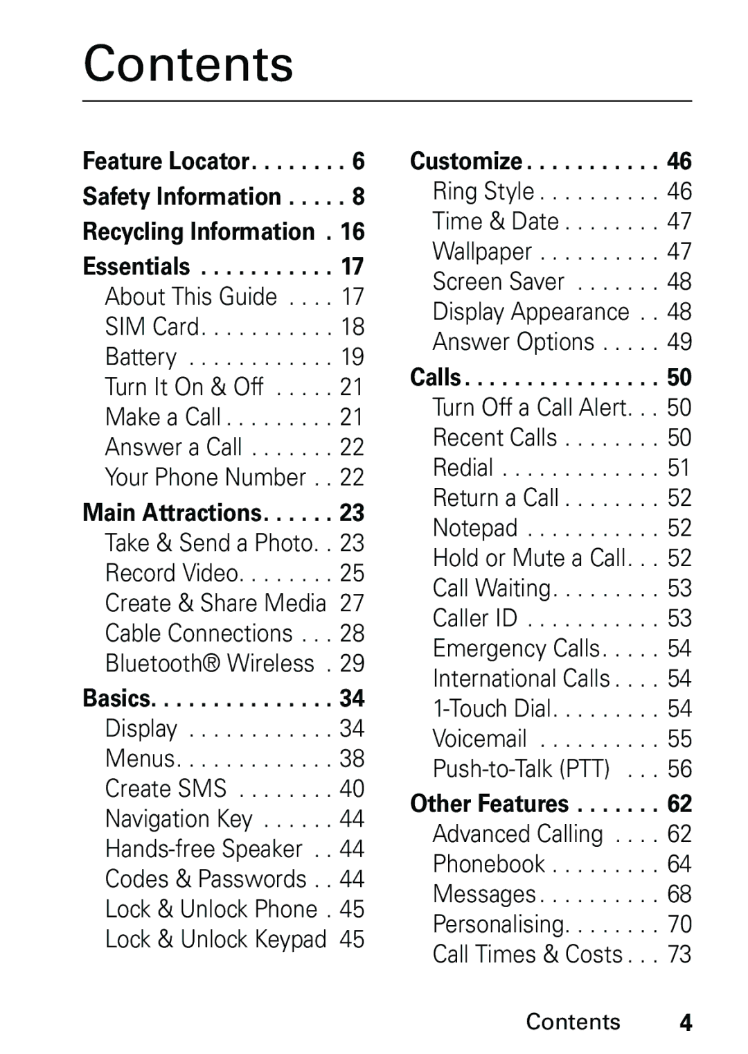 Motorola L6 GSM 900 MHz, L6 GSM 1900 MHz, L6 GSM 1800 MHz user manual Contents 