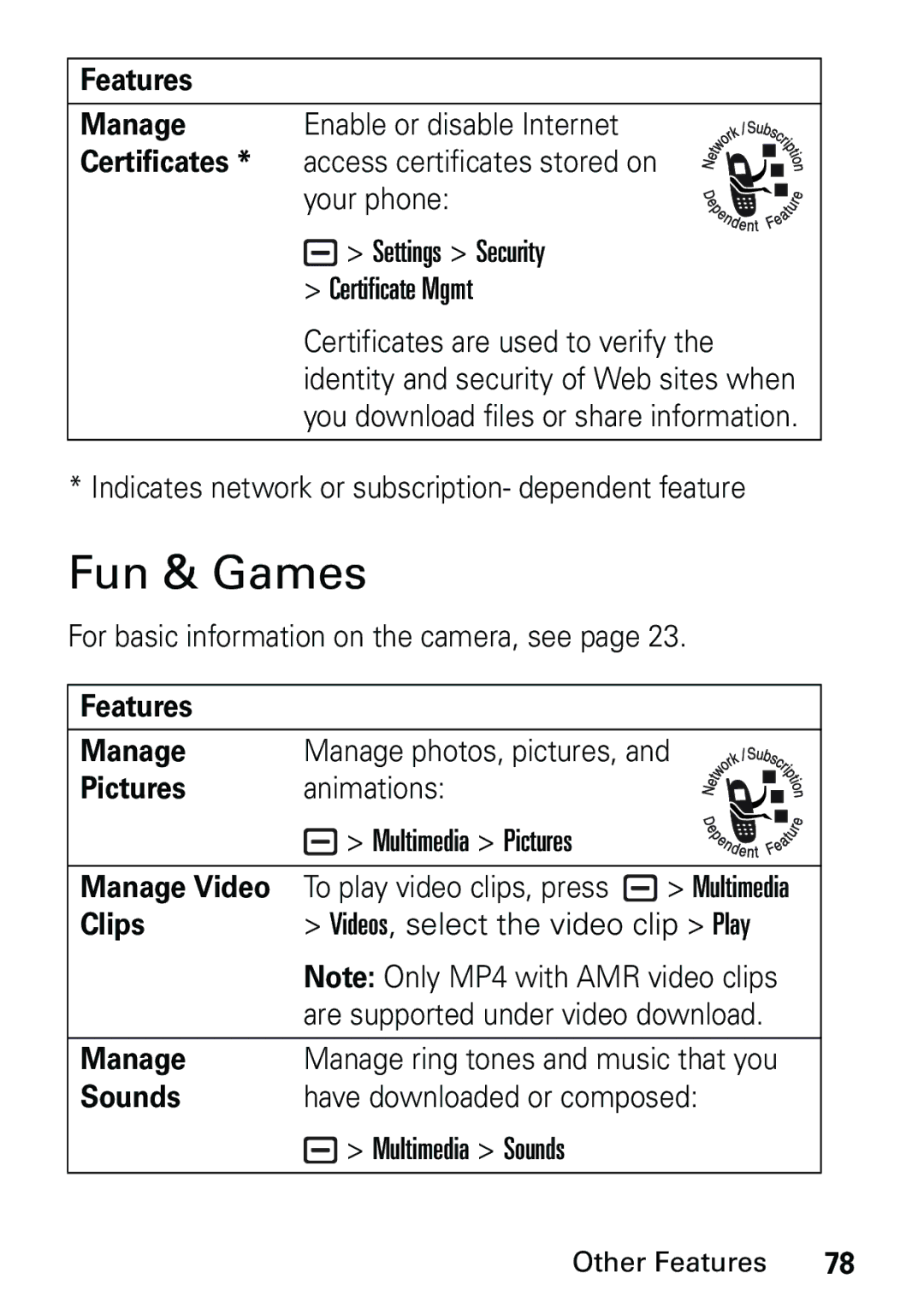 Motorola L6 GSM 1800 MHz, L6 GSM 1900 MHz, L6 GSM 900 MHz user manual Fun & Games 