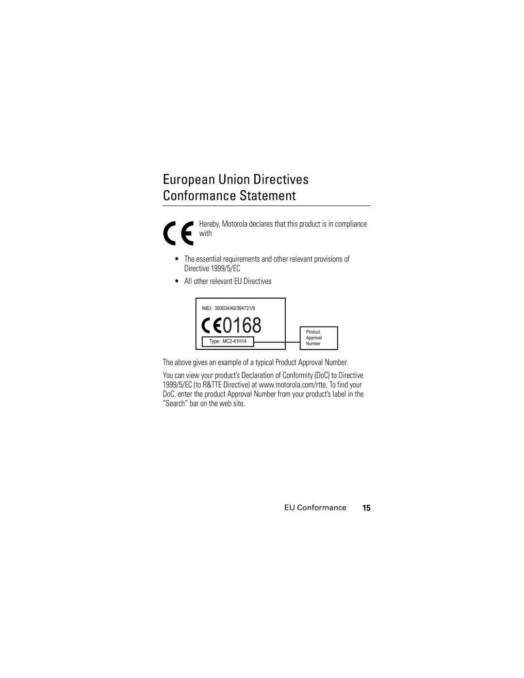 Motorola L6 GSM manual European Union Directives Conformance Statement 