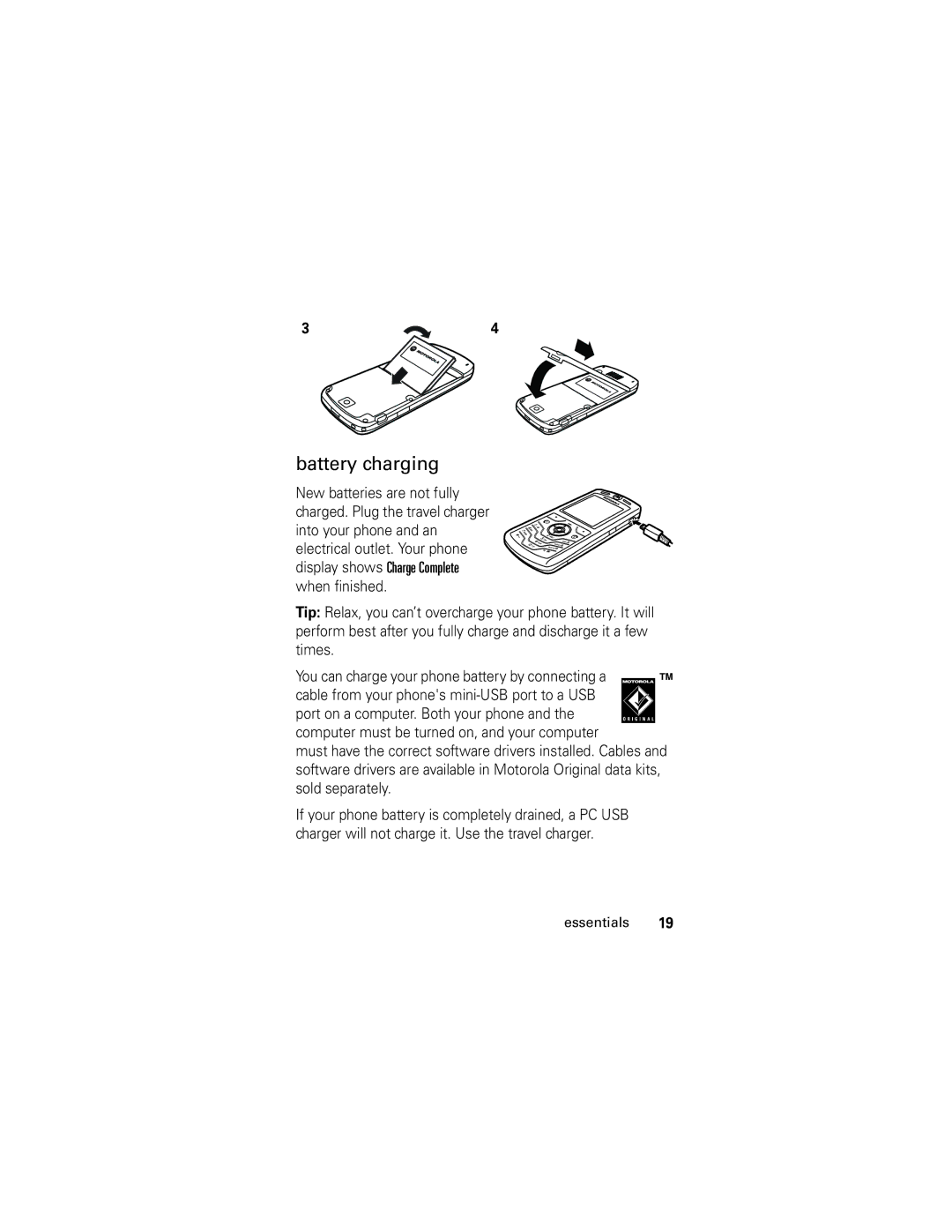 Motorola L6 GSM manual Battery charging 