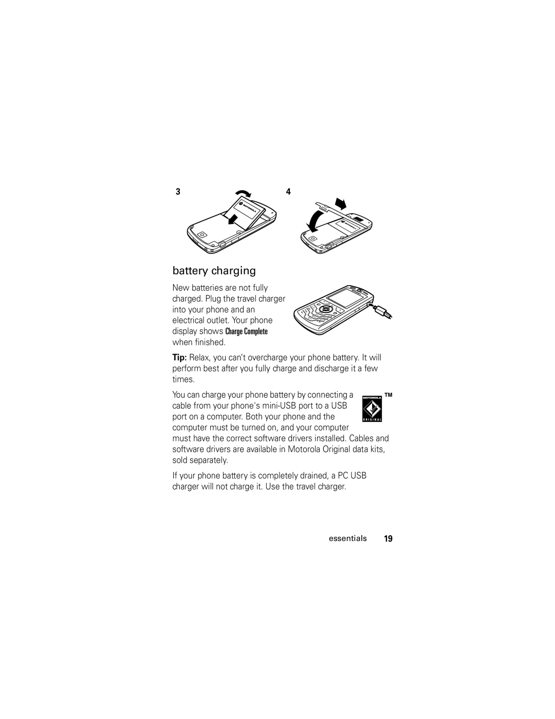 Motorola L6 GSM manual Battery charging 