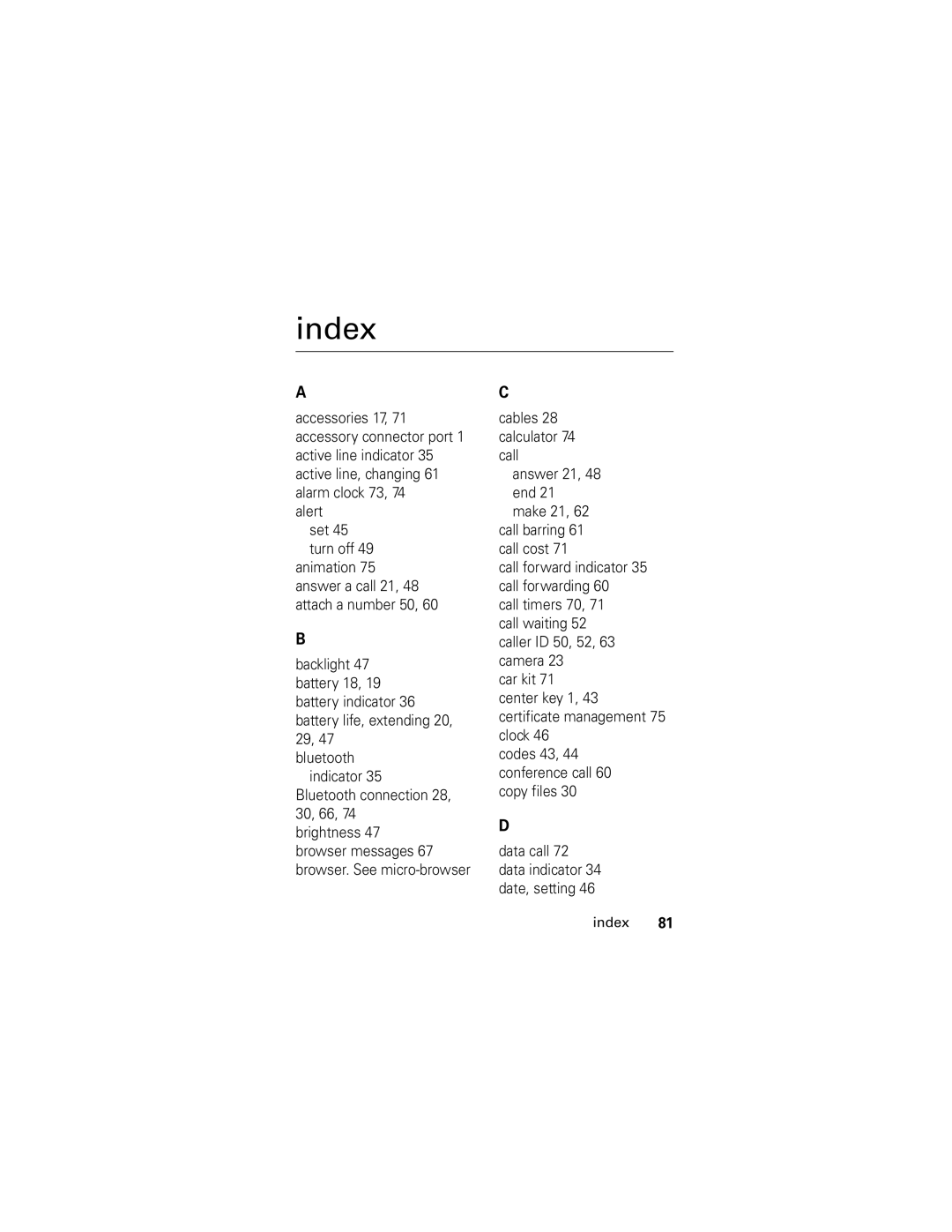 Motorola L6 GSM manual Index 