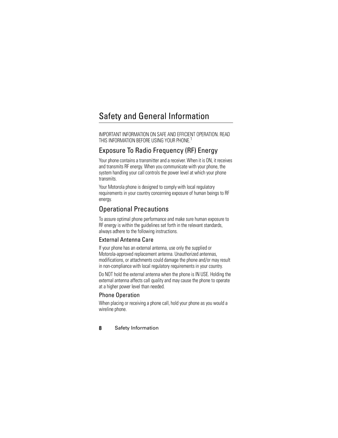 Motorola L6 GSM manual Exposure To Radio Frequency RF Energy, Operational Precautions 