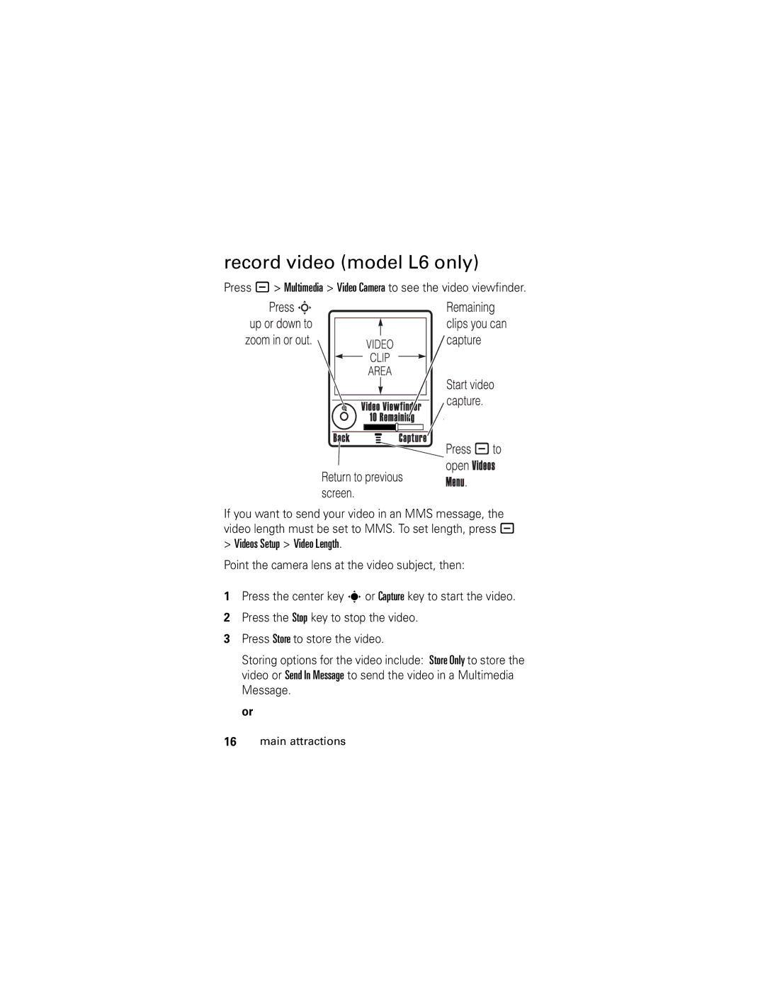 Motorola L2 manual Record video model L6 only 