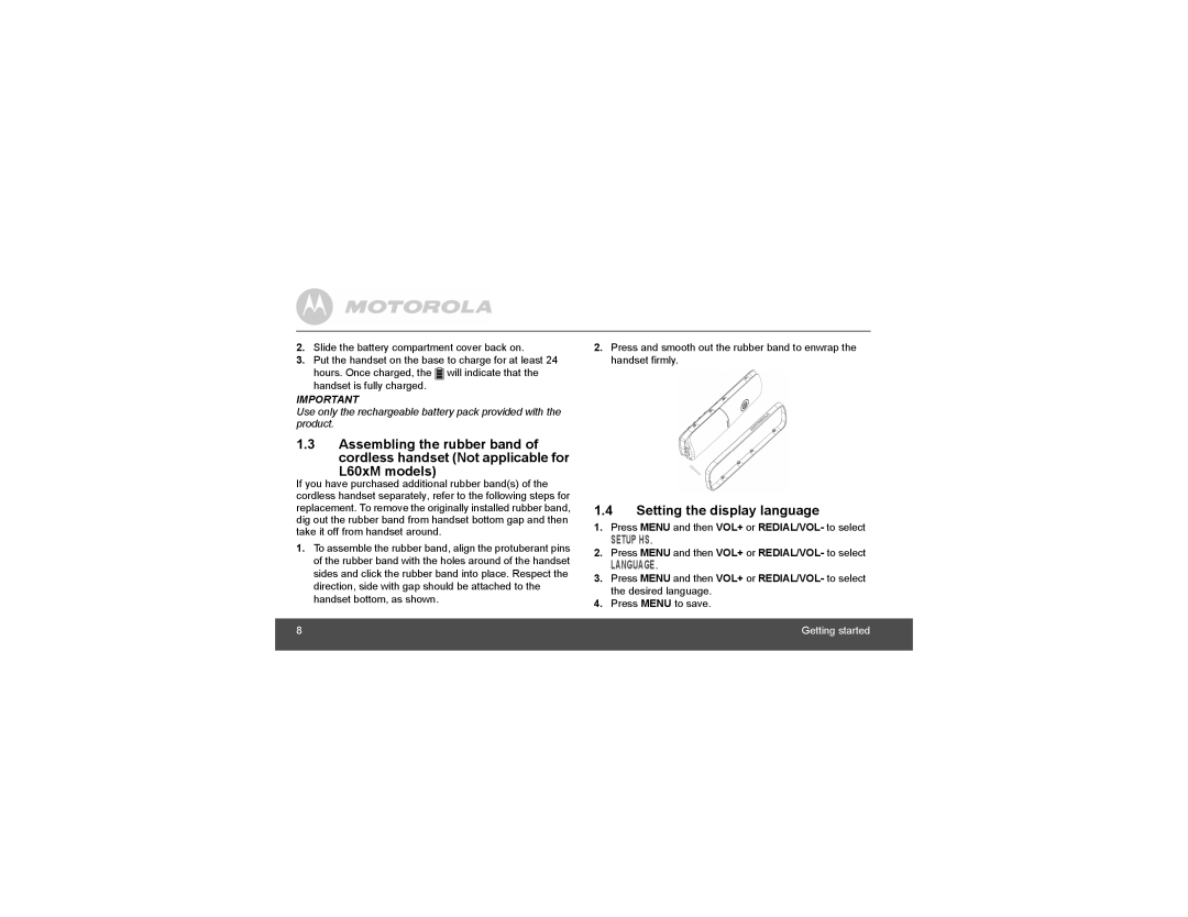 Motorola L602M, L601M manual Setting the display language 