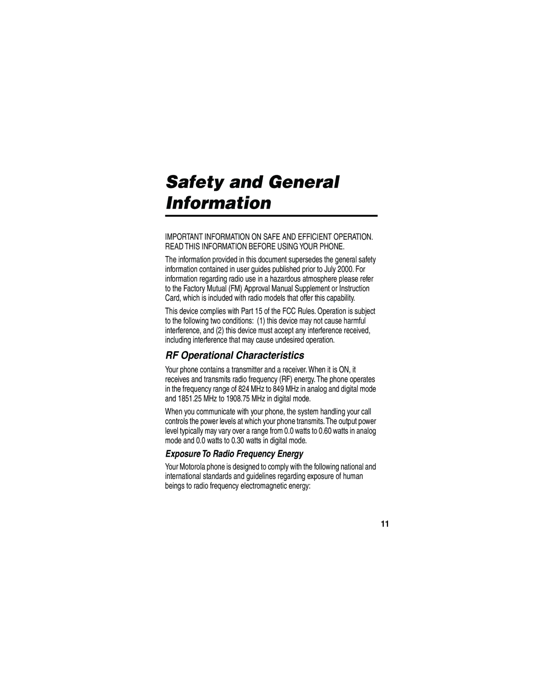 Motorola 120e, L702BT manual Safety and General Information, RF Operational Characteristics 