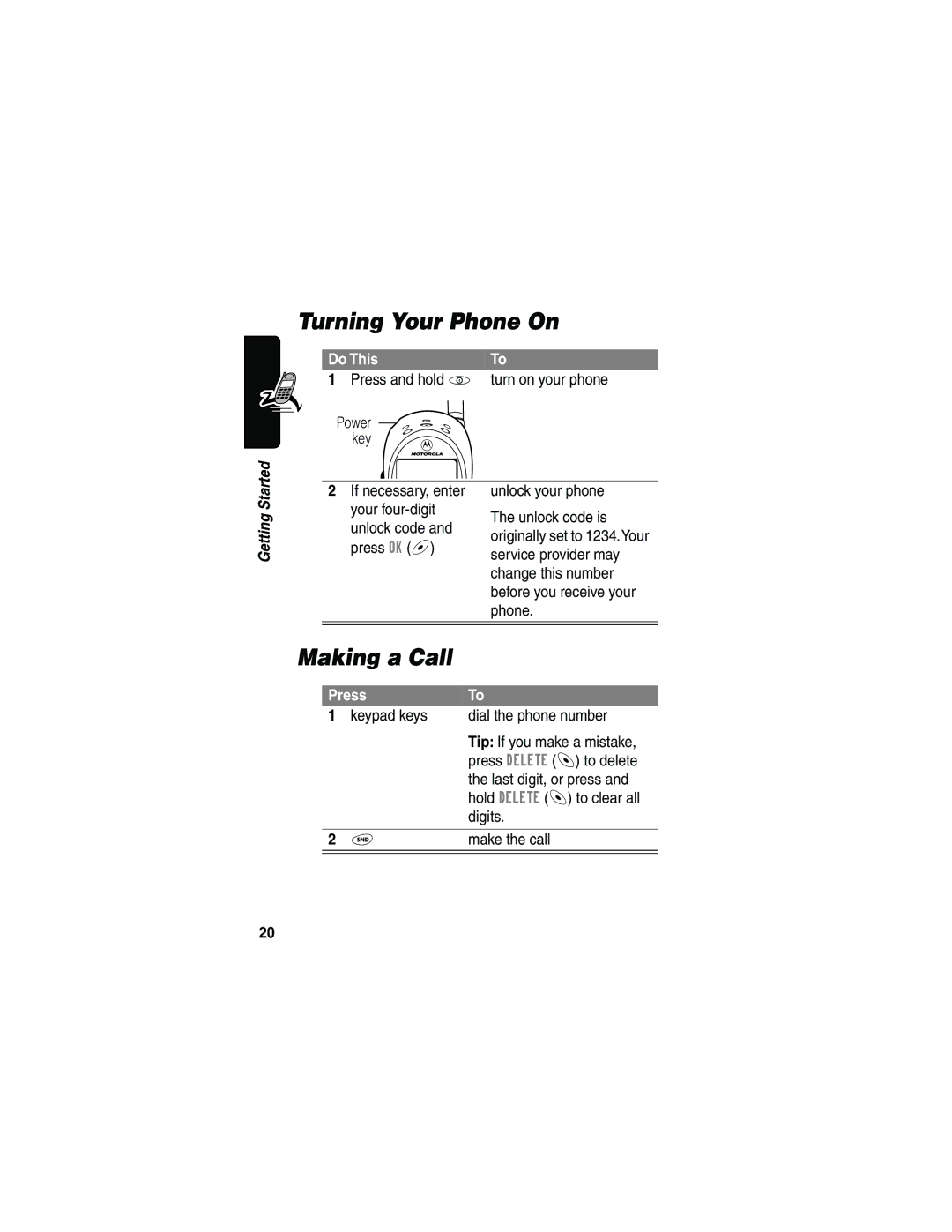 Motorola L702BT, 120e manual Turning Your Phone On, Making a Call, Do ThisTo, Press and hold P turn on your phone 