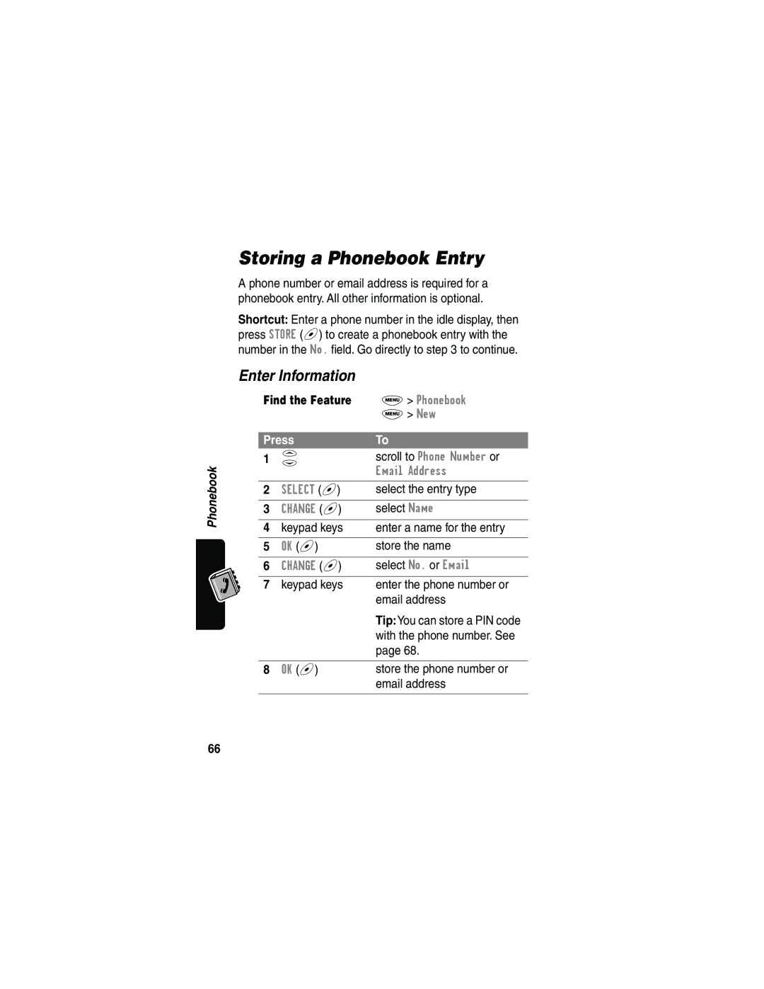 Motorola L702BT, 120e manual Storing a Phonebook Entry, Enter Information 