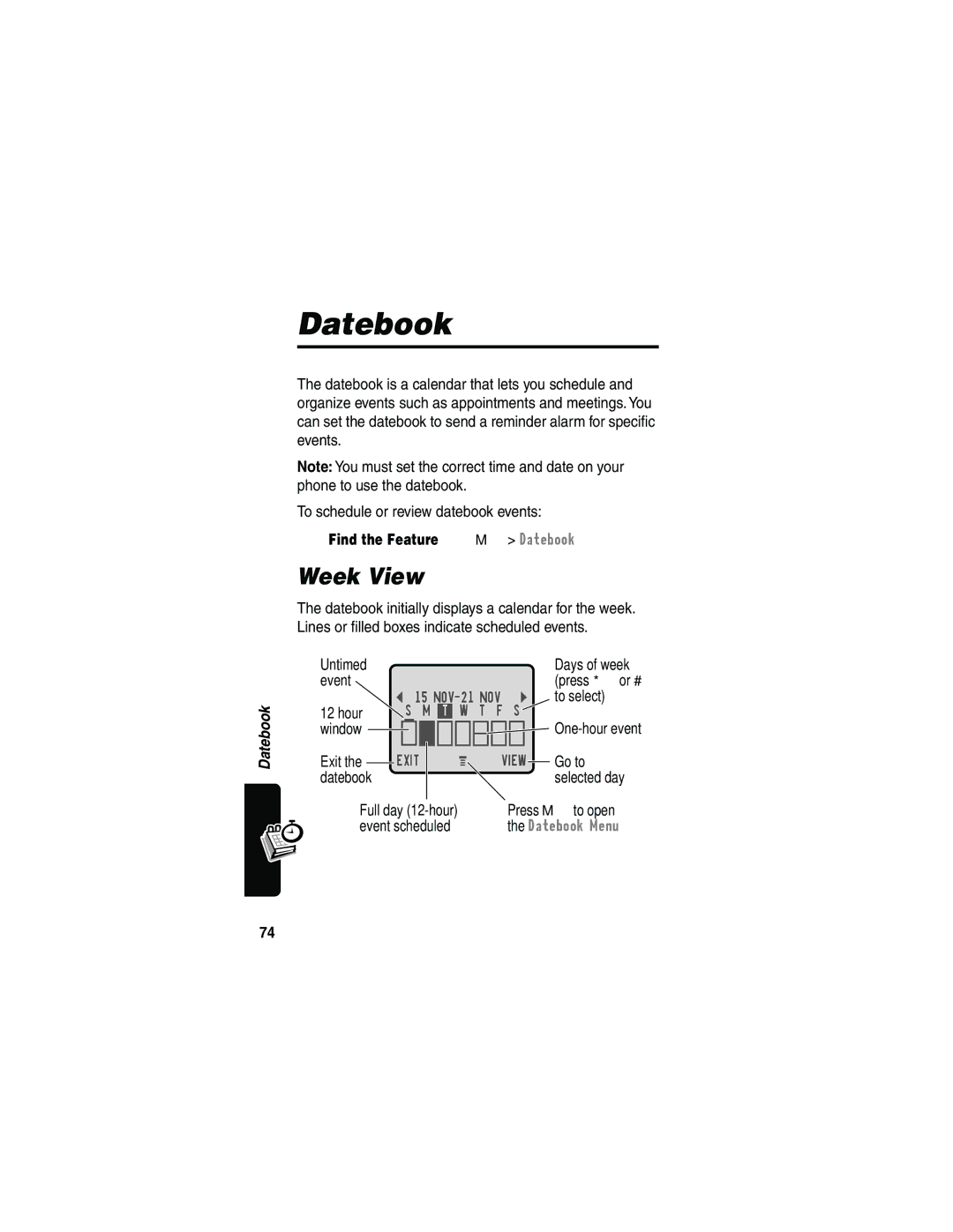 Motorola L702BT, 120e manual Datebook, Week View 