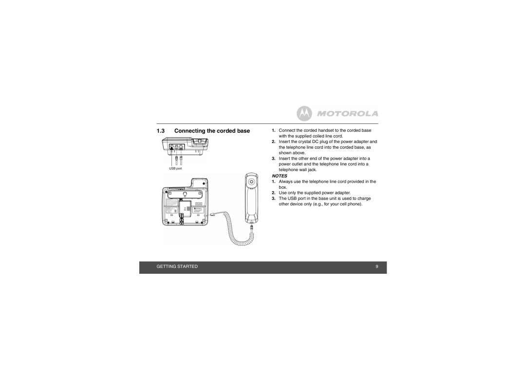 Motorola L702CBT manual Connecting the corded base 