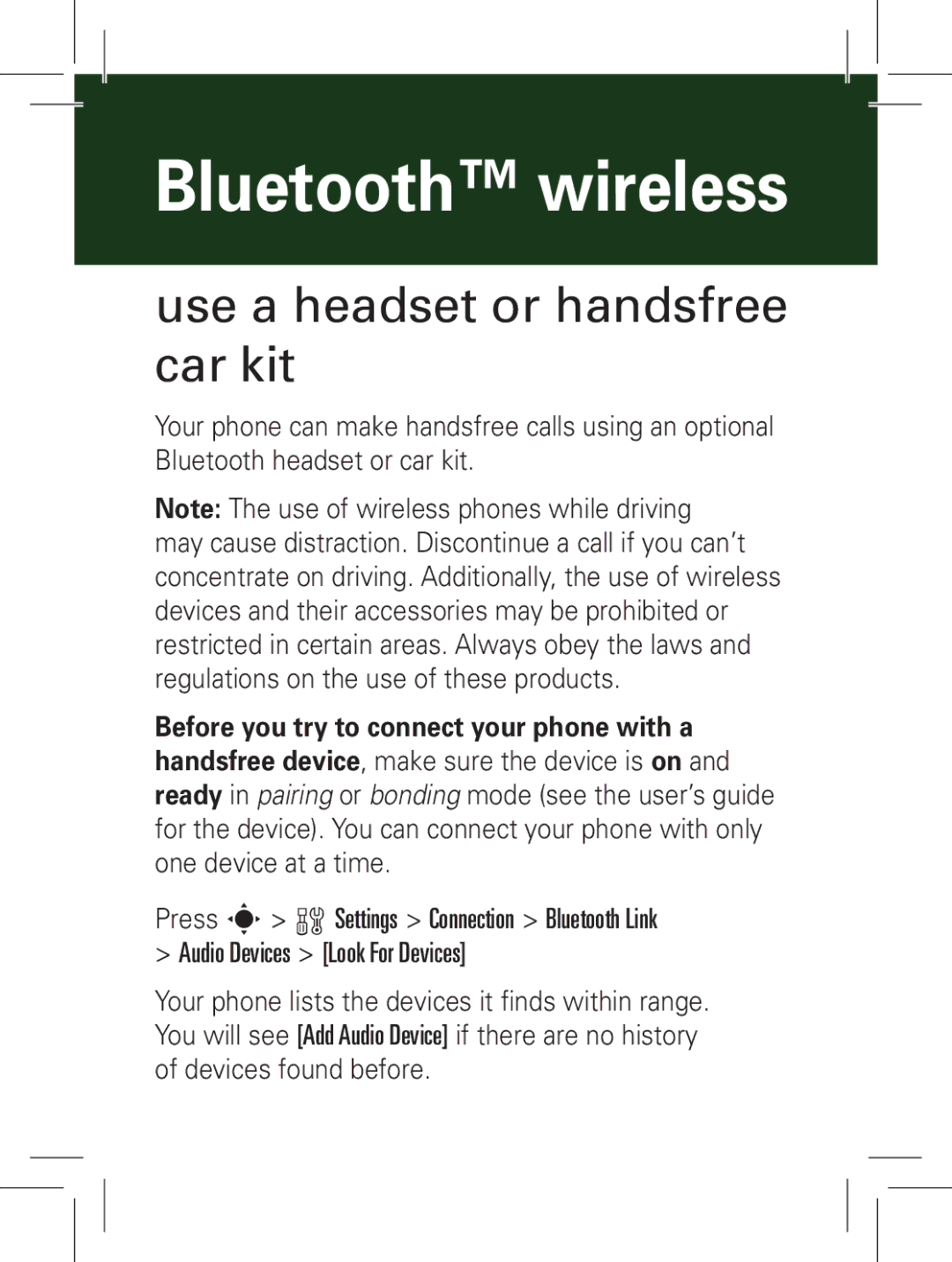 Motorola L72, 6802931J79 manual Bluetooth wireless, Use a headset or handsfree car kit 