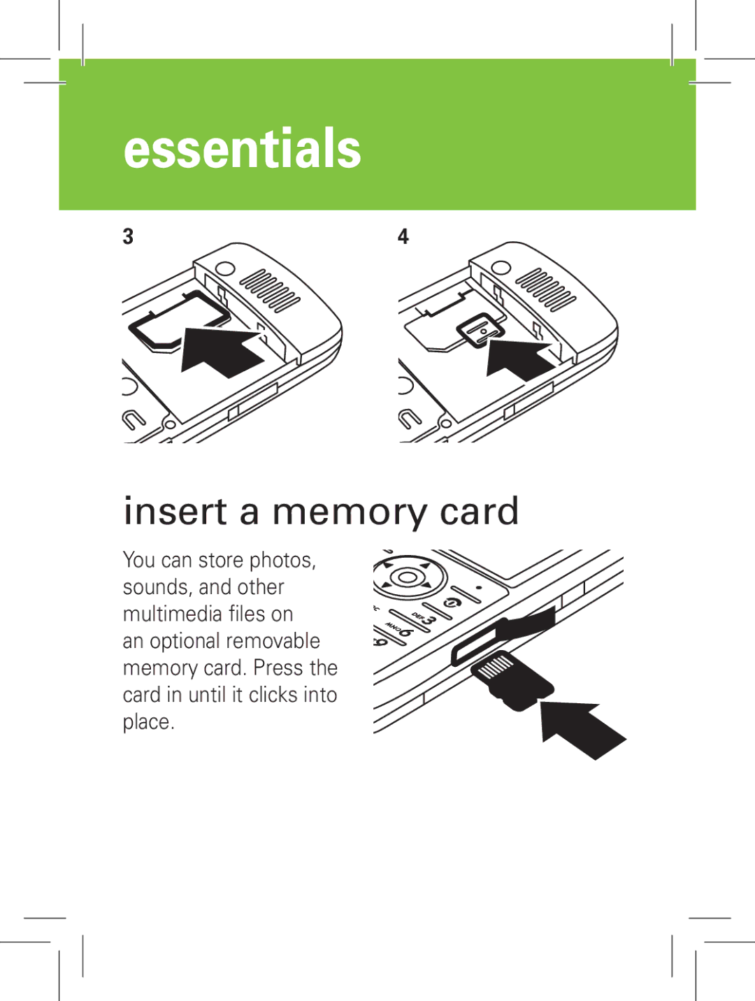 Motorola L72, 6802931J79 manual Insert a memory card 