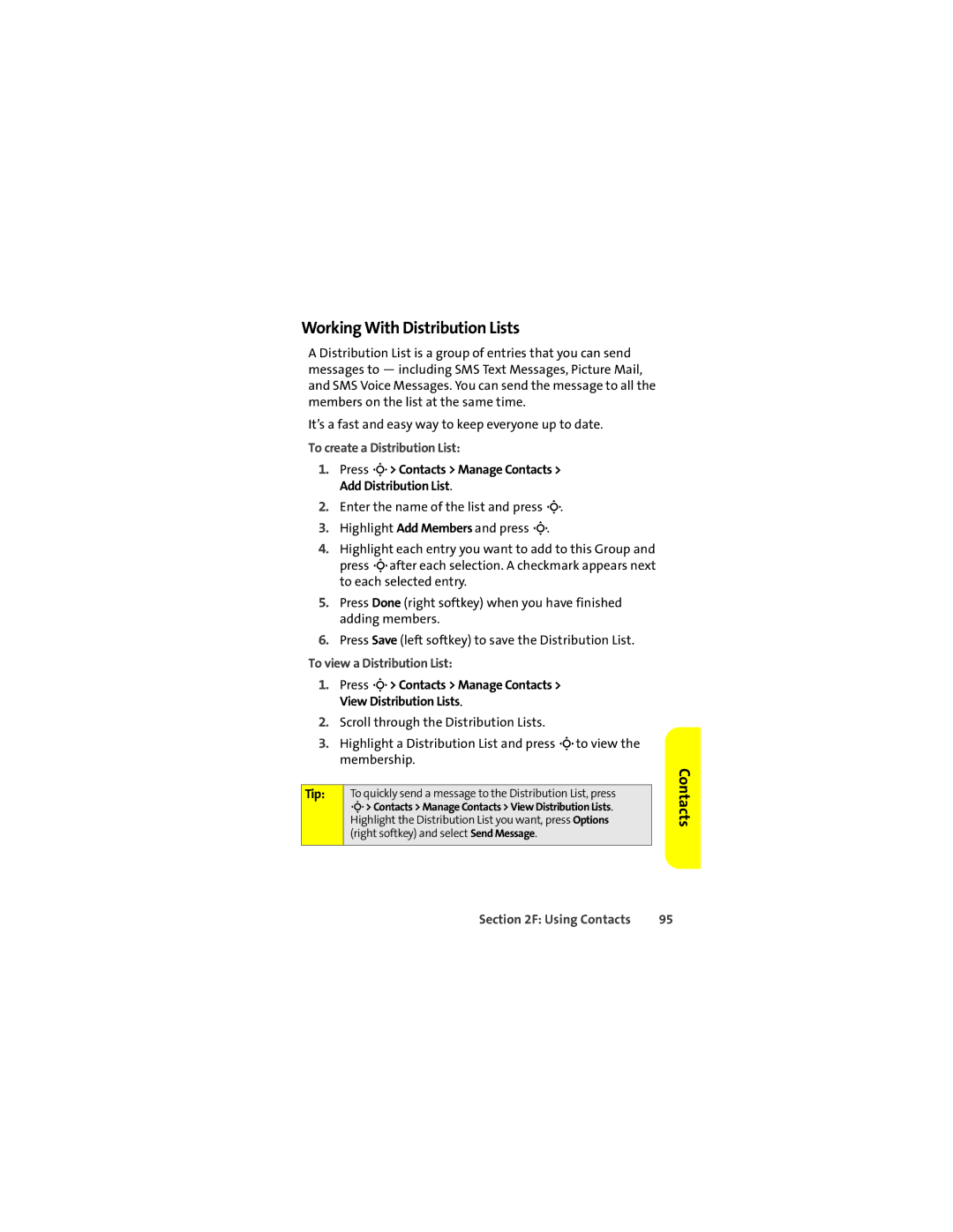 Motorola L7c manual Working With Distribution Lists, To create a Distribution List, To view a Distribution List 