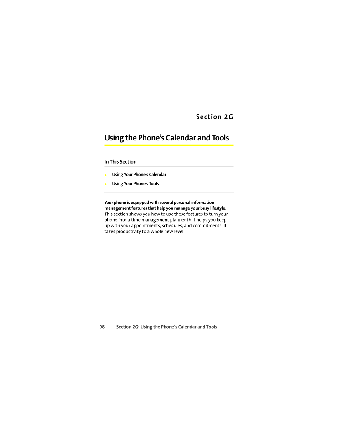 Motorola L7c manual Using the Phone’s Calendar and Tools,  Using Your Phone’s Calendar  Using Your Phone’s Tools 