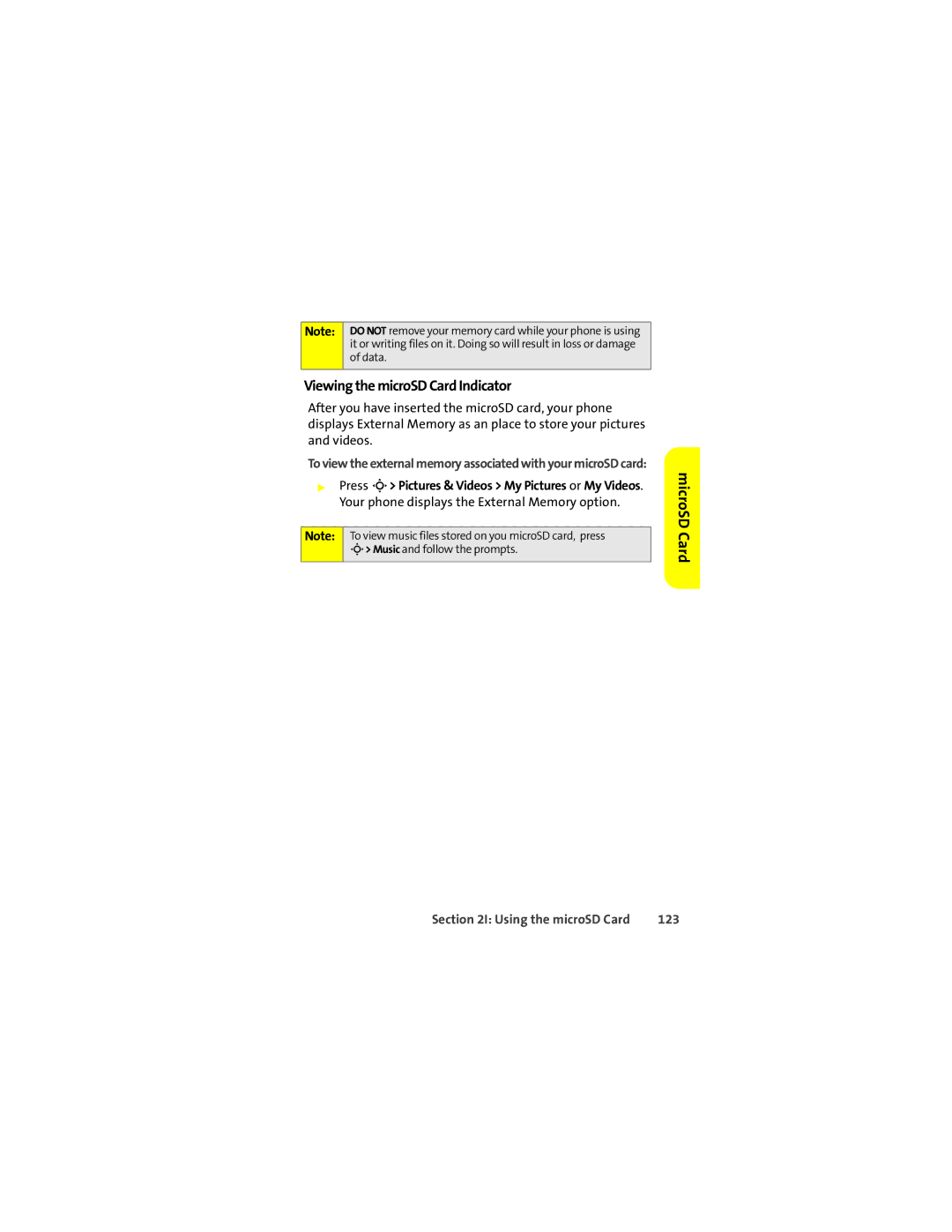 Motorola L7c manual Viewing the microSD Card Indicator, 123 