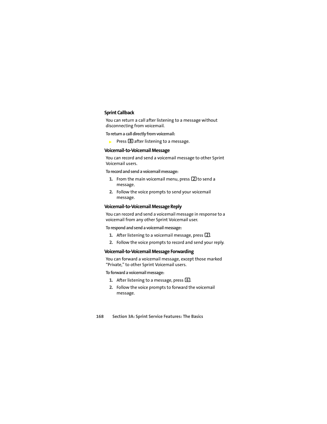 Motorola L7c manual Sprint Callback, Voicemail-to-Voicemail Message Reply, Voicemail-to-Voicemail Message Forwarding 