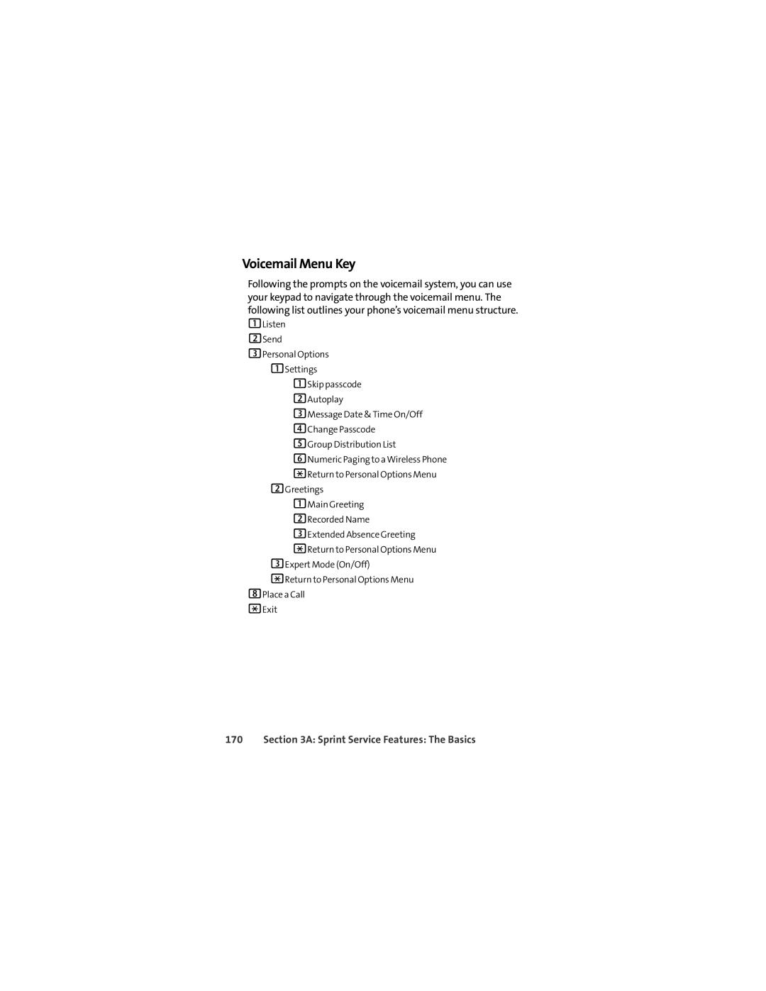 Motorola L7c manual Voicemail Menu Key 