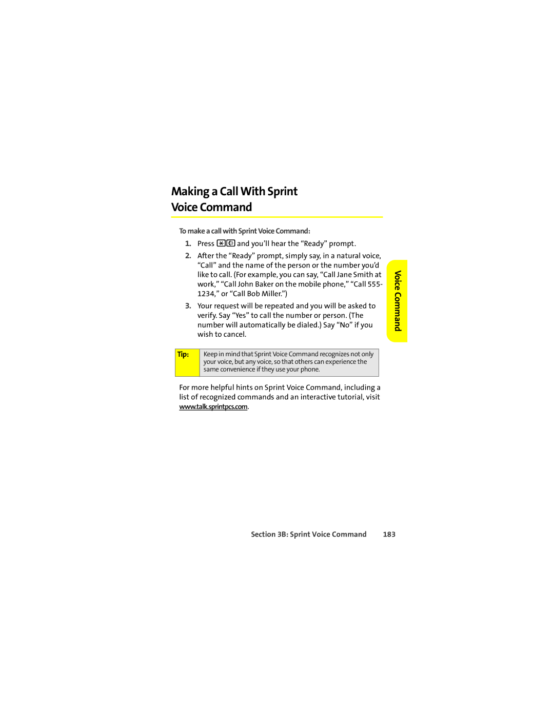 Motorola L7c manual Making a Call With Sprint Voice Command, To make a call with Sprint Voice Command, 183 