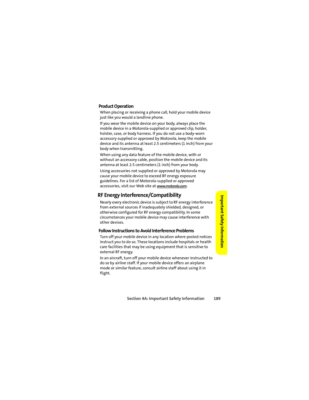 Motorola L7c RF Energy Interference/Compatibility, Product Operation, Follow Instructions to Avoid Interference Problems 