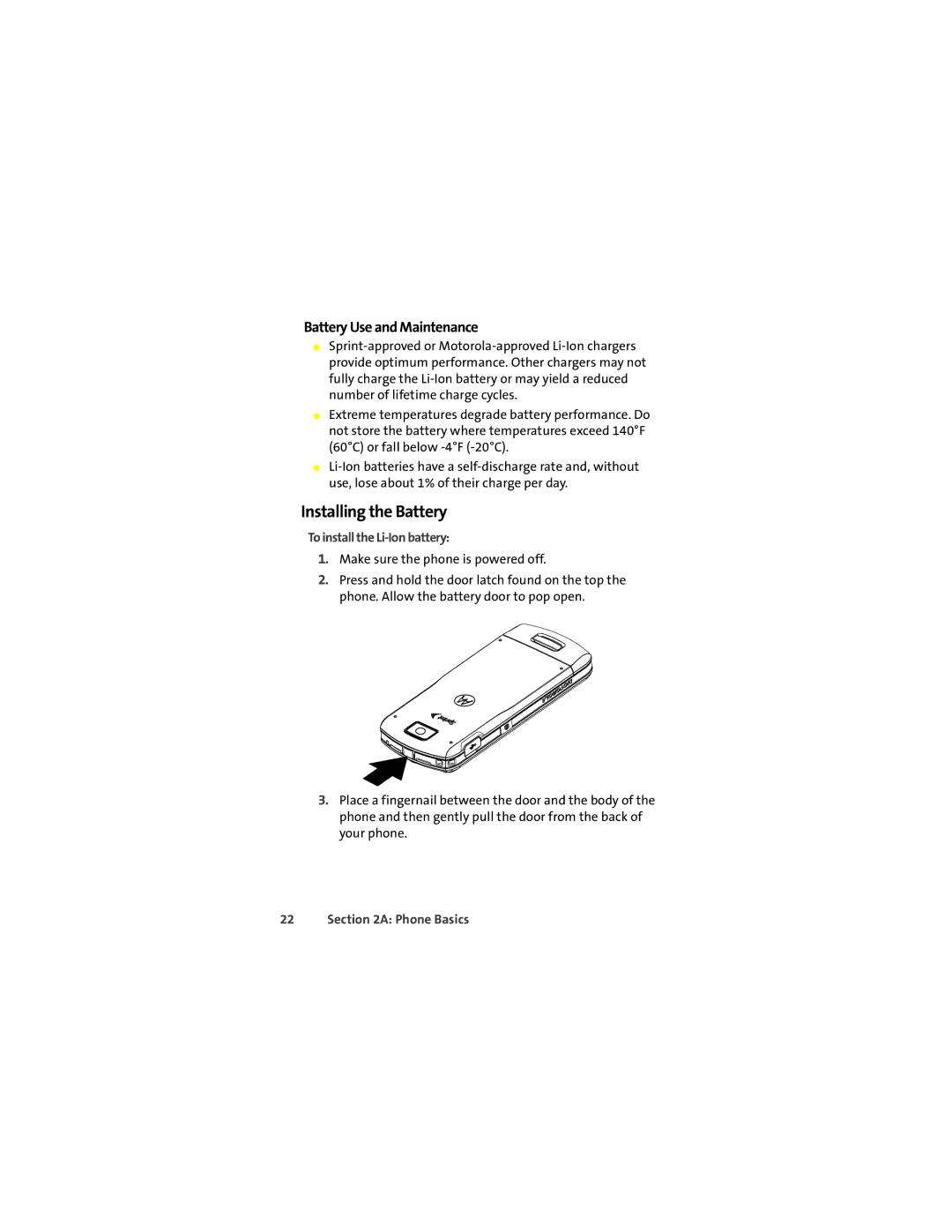 Motorola L7c manual Installing the Battery, Battery Use and Maintenance, To install the Li-Ion battery 