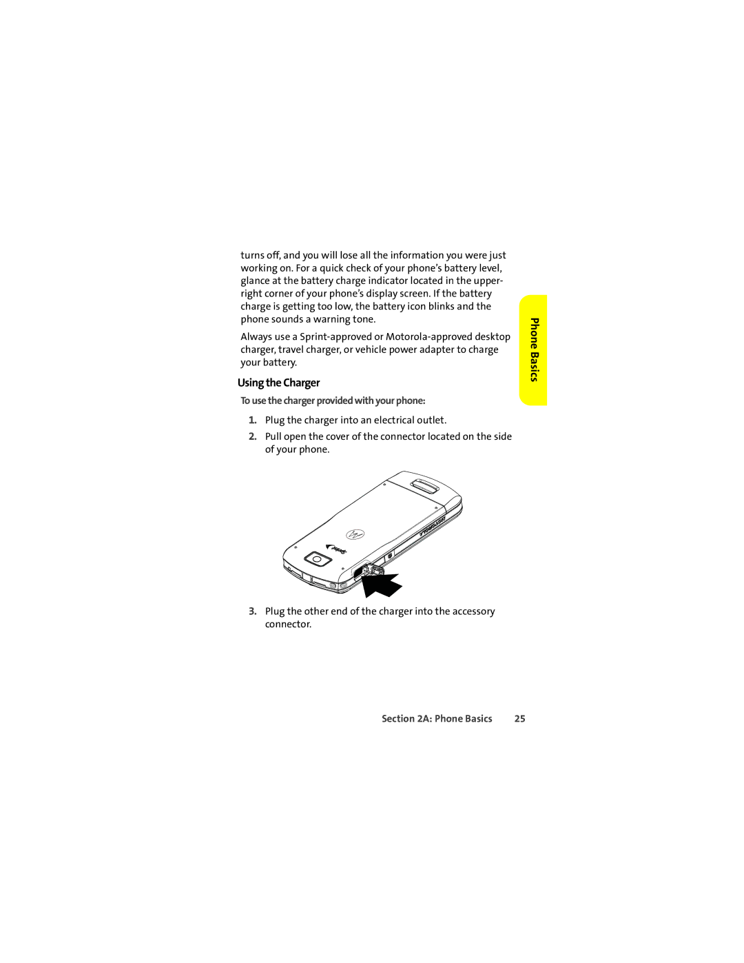 Motorola L7c manual Using the Charger, To use the charger provided with your phone 