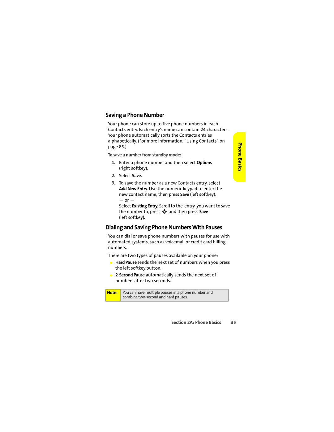 Motorola L7c manual Saving a Phone Number, Dialing and Saving Phone Numbers With Pauses, To save a number from standby mode 