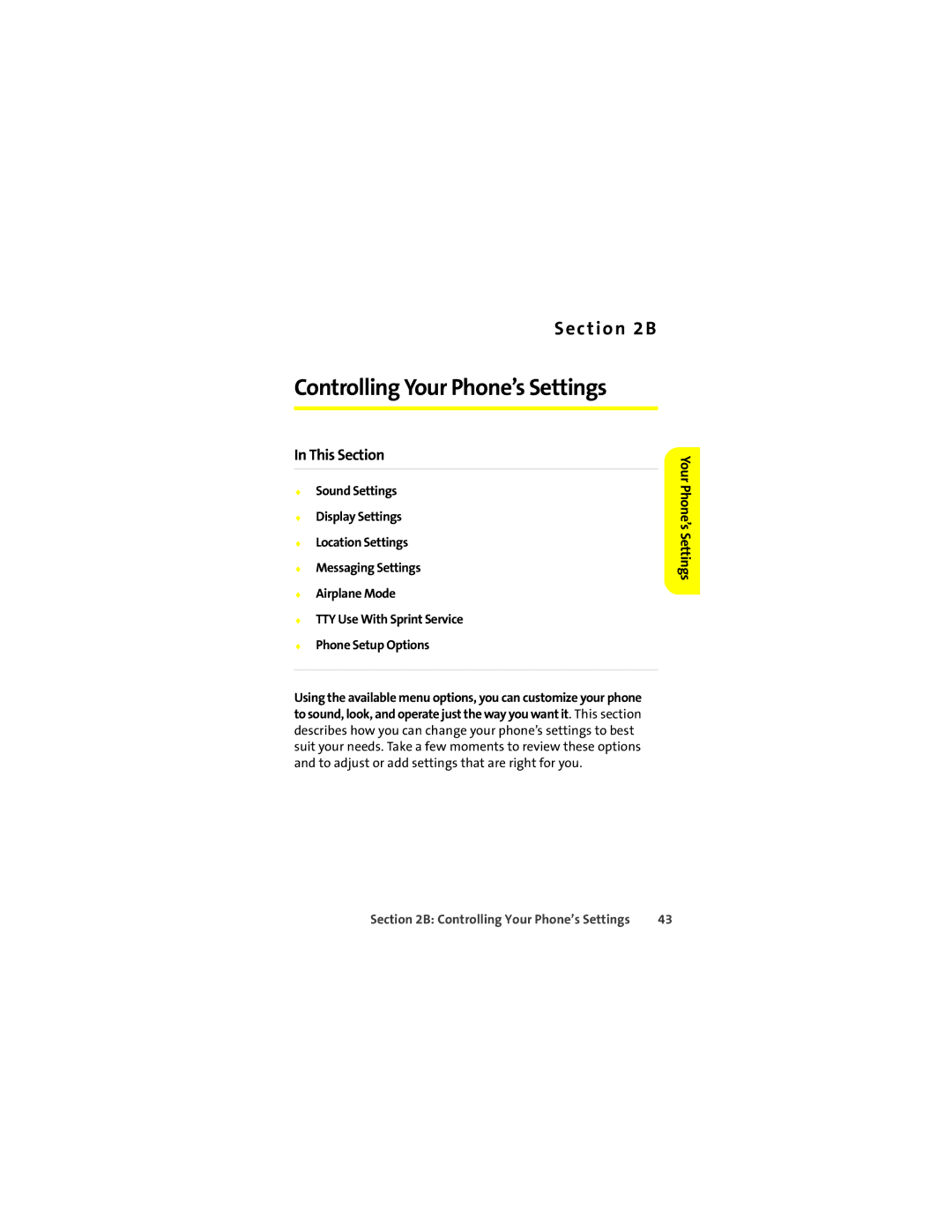 Motorola L7c manual Controlling Your Phone’s Settings, This Section 