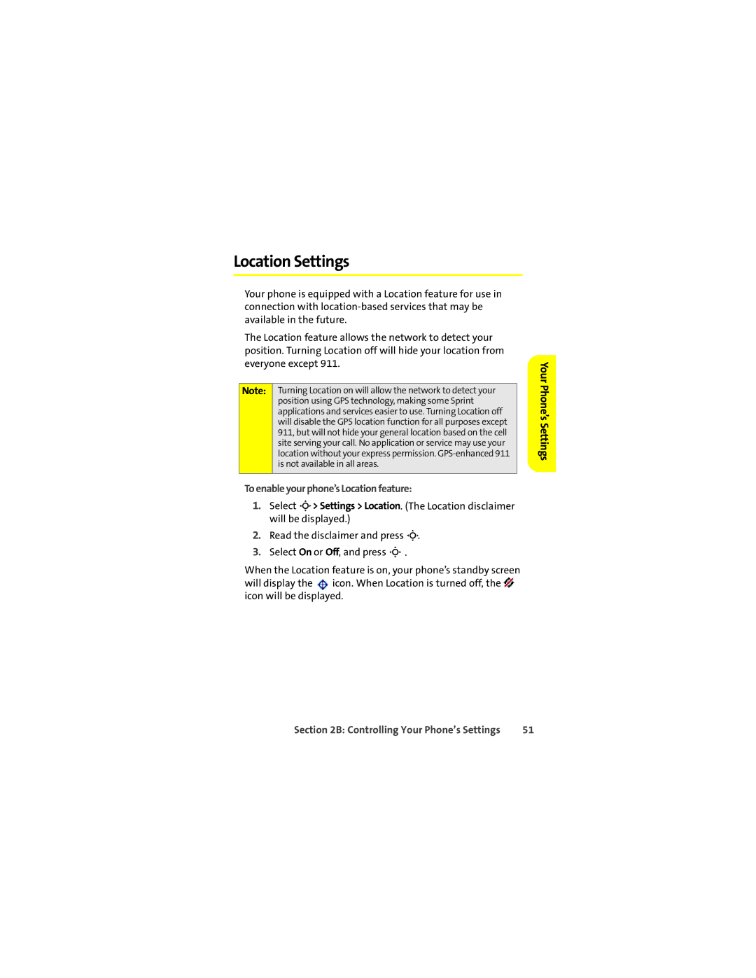 Motorola L7c manual Location Settings, To enable your phone’s Location feature 