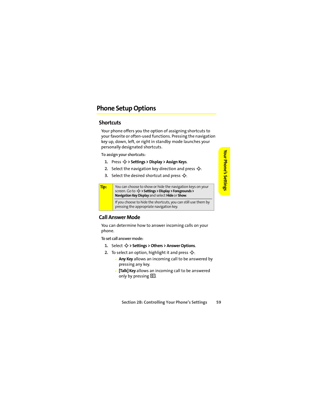 Motorola L7c manual Phone Setup Options, Shortcuts, Call Answer Mode, To assign your shortcuts, To set call answer mode 