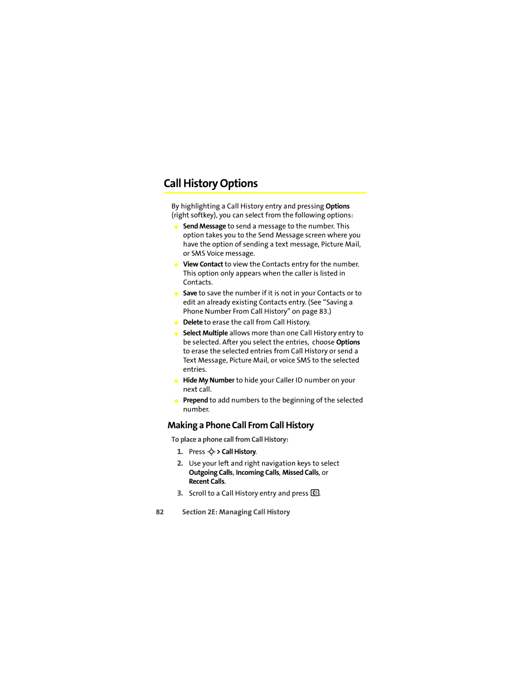 Motorola L7c manual Call History Options, Making a Phone Call From Call History, To place a phone call from Call History 