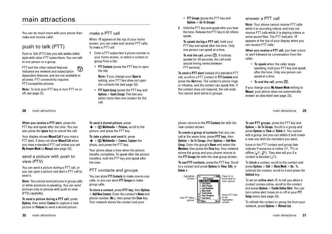 Motorola L9 specifications Main attractions, Push to talk PTT 