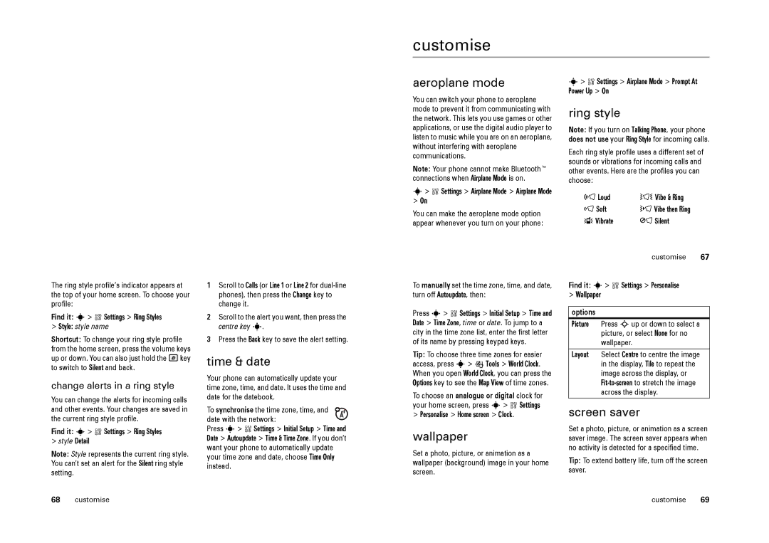 Motorola L9 specifications Customise 