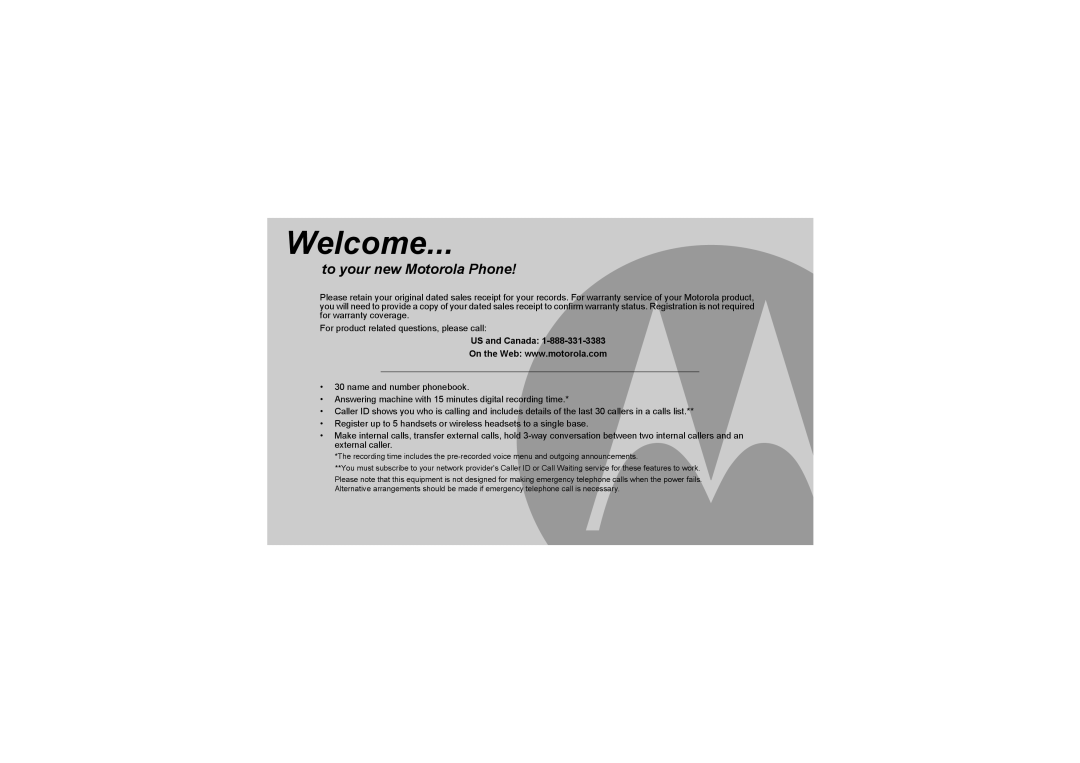 Motorola L903, L902 manual To your new Motorola Phone, US and Canada 